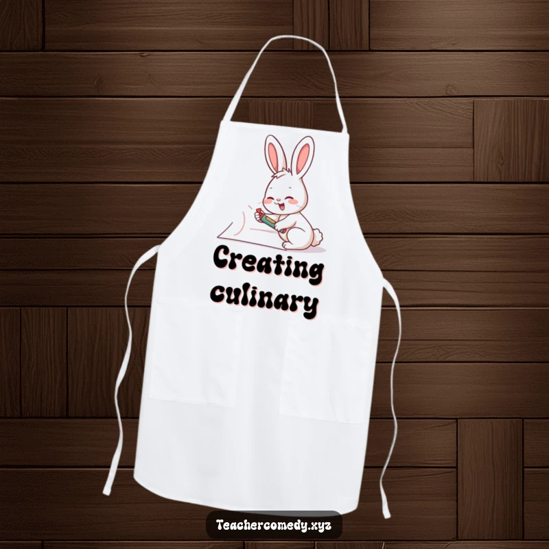 Funny rabbit artist apron, illustration of a giggling rabbit drawing on a giant piece of paper with a crayon, perfect for art creation.