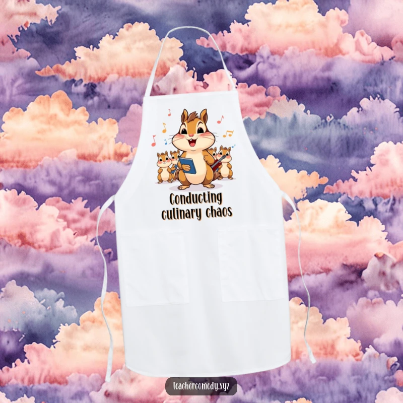 Funny Chipmunk Chef's Song Apron: A determined chipmunk leading a cooking class in song, adding musical fun to kitchen duties.