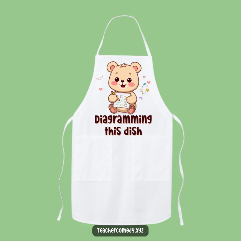 Funny Kawaii Bear Apron: Happy Artist Drawing Diagram, For Creative Kitchen Fun