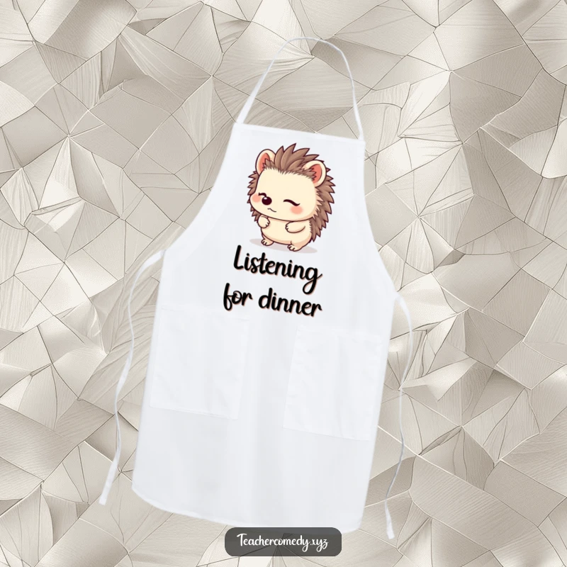 Funny Kawaii Hedgehog Apron: A content hedgehog listens intently, ready to protect your clothes with funny, cute style in the kitchen.