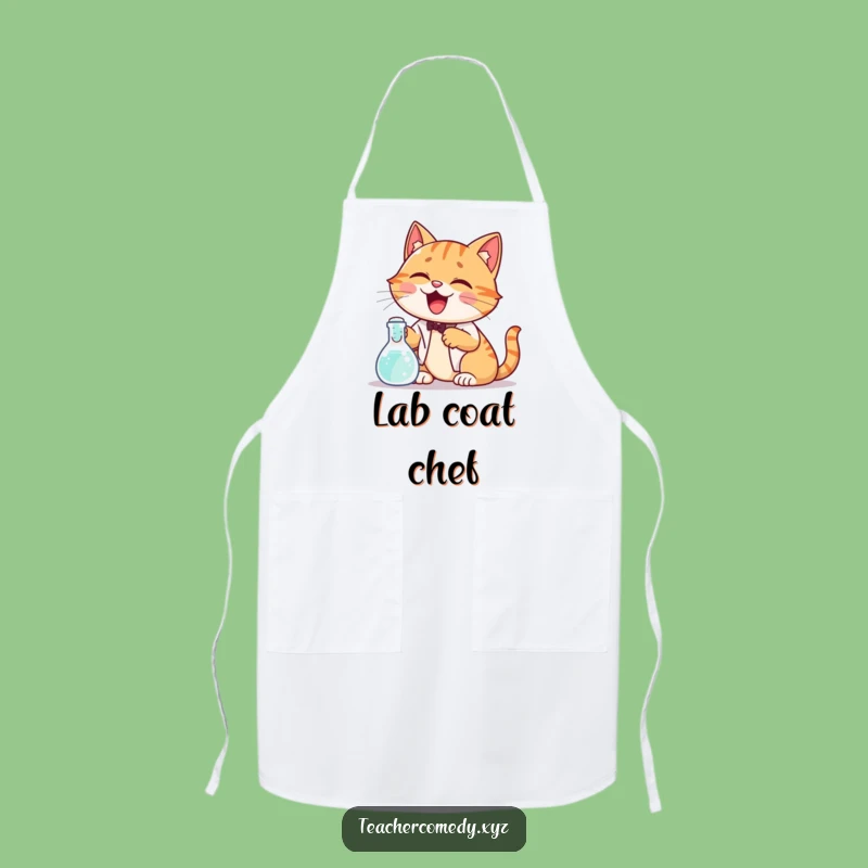 Funny Cat Science Apron: Cook with Curiosity, Giggling Cat, Bubbling Beaker, Humorous Kitchenware