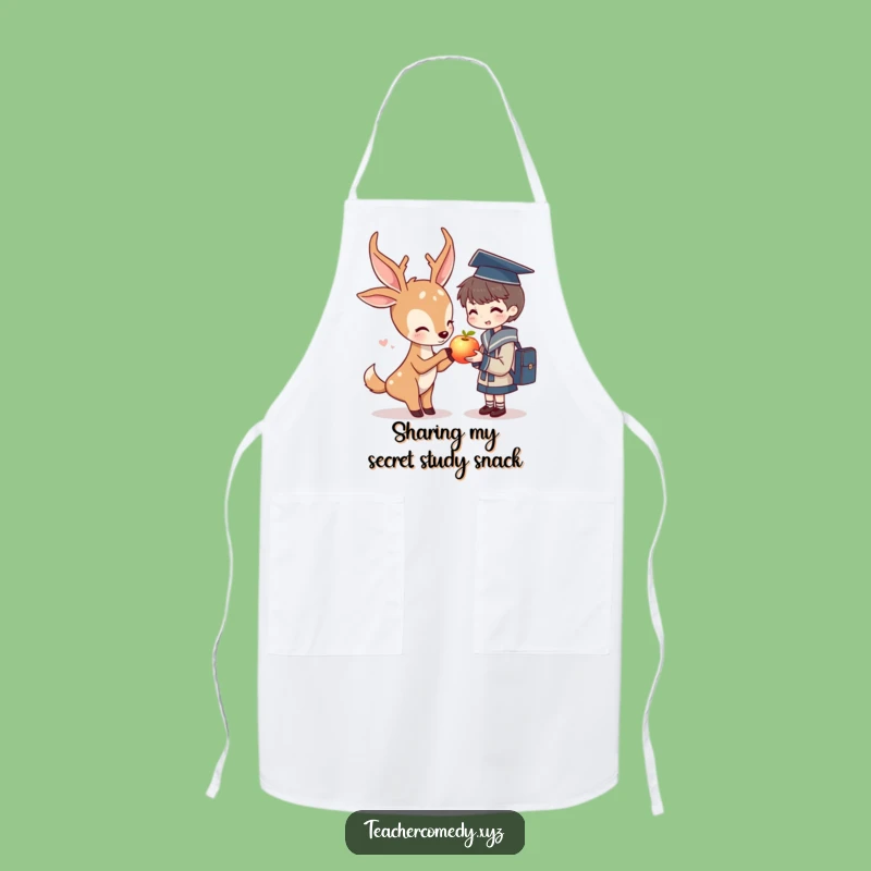 Funny Deer & Student Apron: Cook with Glowing Apple Wisdom.