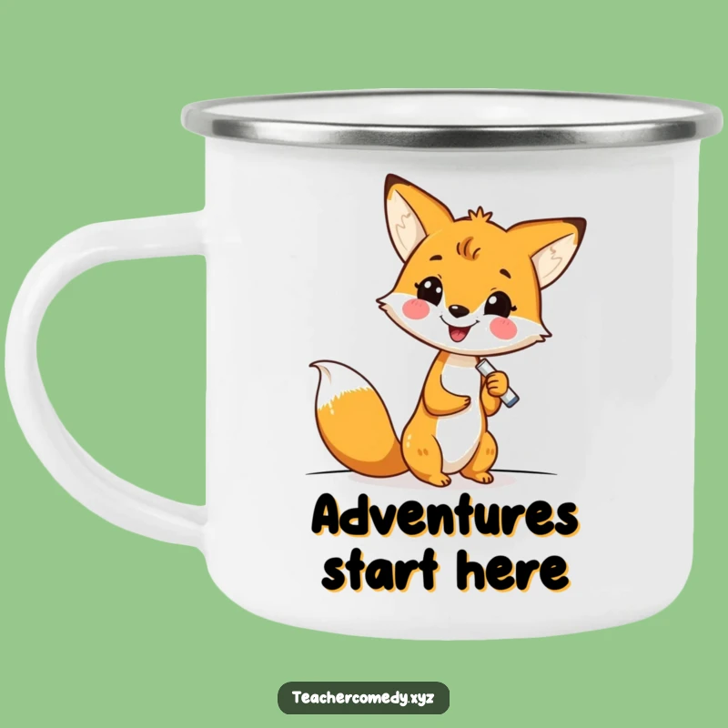 Funny Kawaii Fox Writing Camping Mug - Adventure Fuel for Trailblazers!