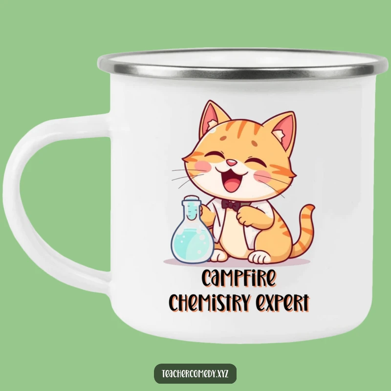 Funny Cat Science Camping Mug: Adventure Experiments, Giggling Cat, Bubbling Beaker, Outdoor Gift