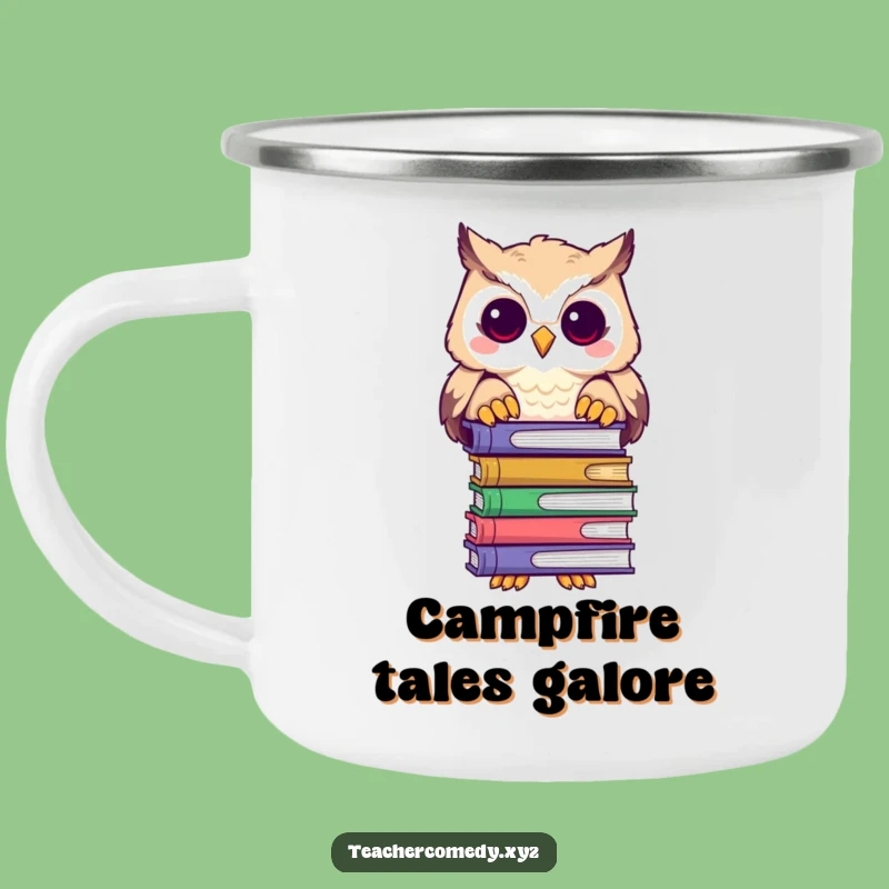 Funny Owl Librarian Camping Mug: Rugged Book Owl Enamel Cup, Great Funny Gift