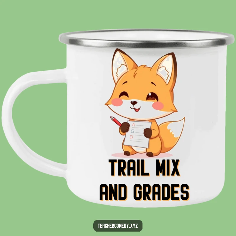 Funny Fox Teacher Camping Mug: Rugged Grading Fox Enamel Cup, Great Funny Gift