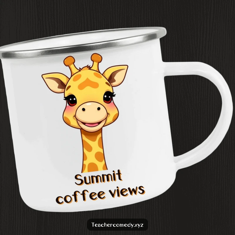 Funny Giraffe Camp Wisdom Mug: A durable mug featuring a giraffe demonstrating a large concept, perfect for outdoor brainstorming sessions.