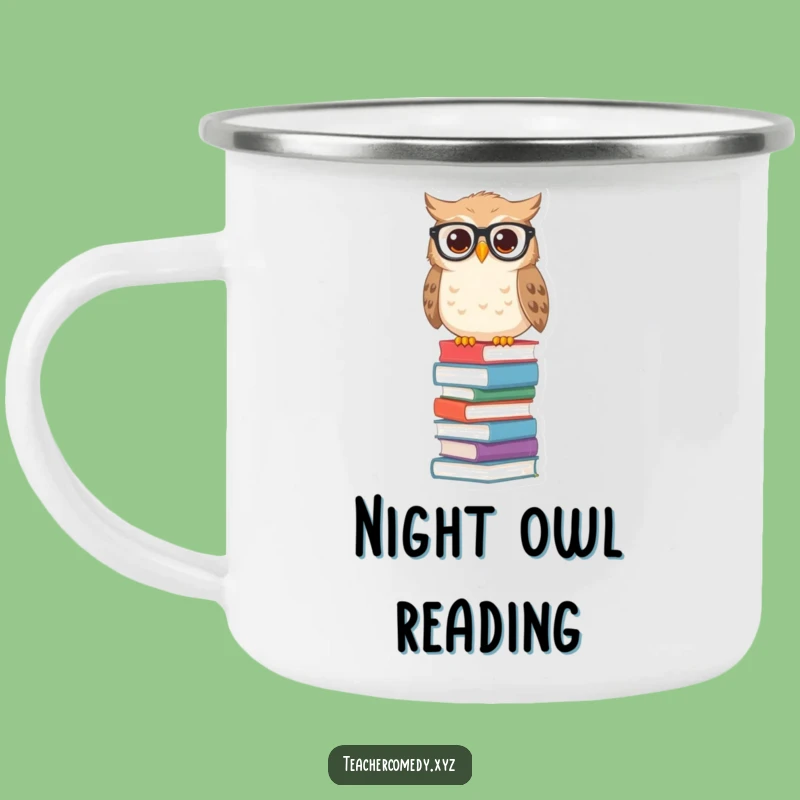 Funny Owl Books Camping Mug, Outdoor Scholar Gift