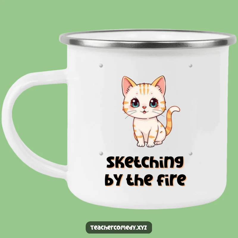 Funny Cat Artist Camping Mug: Rugged Whiteboard Enamel Cup, Great Funny Gift