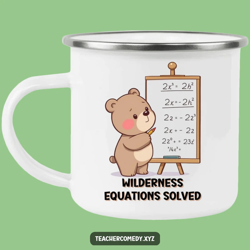 Funny Bear Math Camping Mug: Brain Fuel, Determined Bear Solves Equations, Outdoors Gift