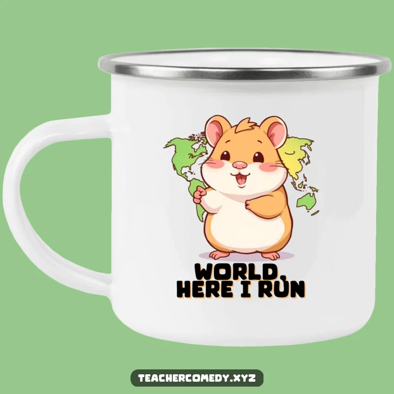 Funny Hamster World Map Camping Mug: Durable Explorer Enamelware, Sweet Funny Gift for Campers