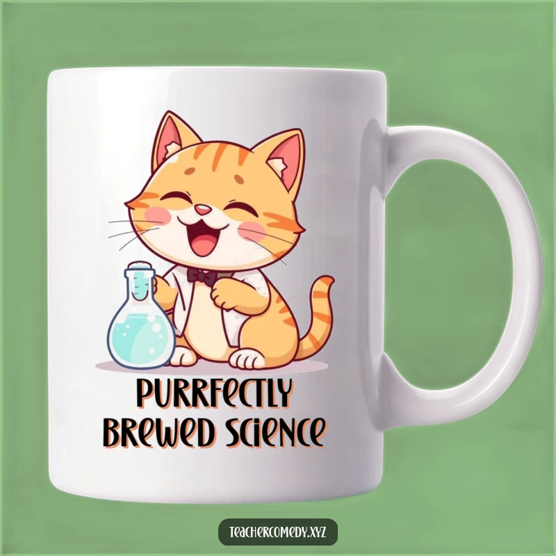 Funny Cat Science Mug: Giggling Cat Explains Bubbling Beaker, Hilarious Chemist Gift