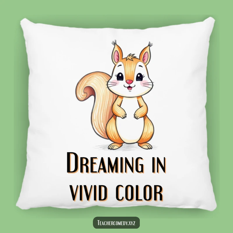 Funny Squirrel Pillow - Playful Artist Crayon Cushion Gift