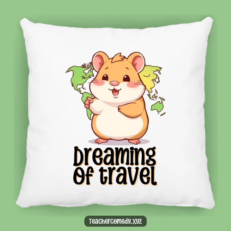 Funny Hamster World Map Pillow: Cozy Adventure Cushion, Sweet Funny Gift for Dreamers