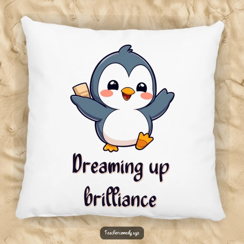 Funny Kawaii Penguin Pillow: A delighted penguin presents a project with a flourish, offering cozy support and a touch of funny charm.