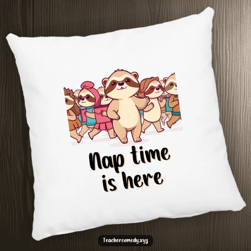 Funny Sloth Pillow: A serene sloth leads a class in a slow march, a soft and comforting cushion embodying patience and progress.