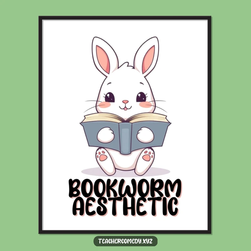Funny Kawaii Rabbit Book Digital Print - Instant Download for Bookworm Walls!