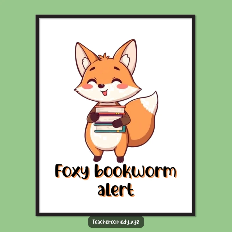 Funny Fox Reader Art Print: Happy Scholar for Bookish Spaces