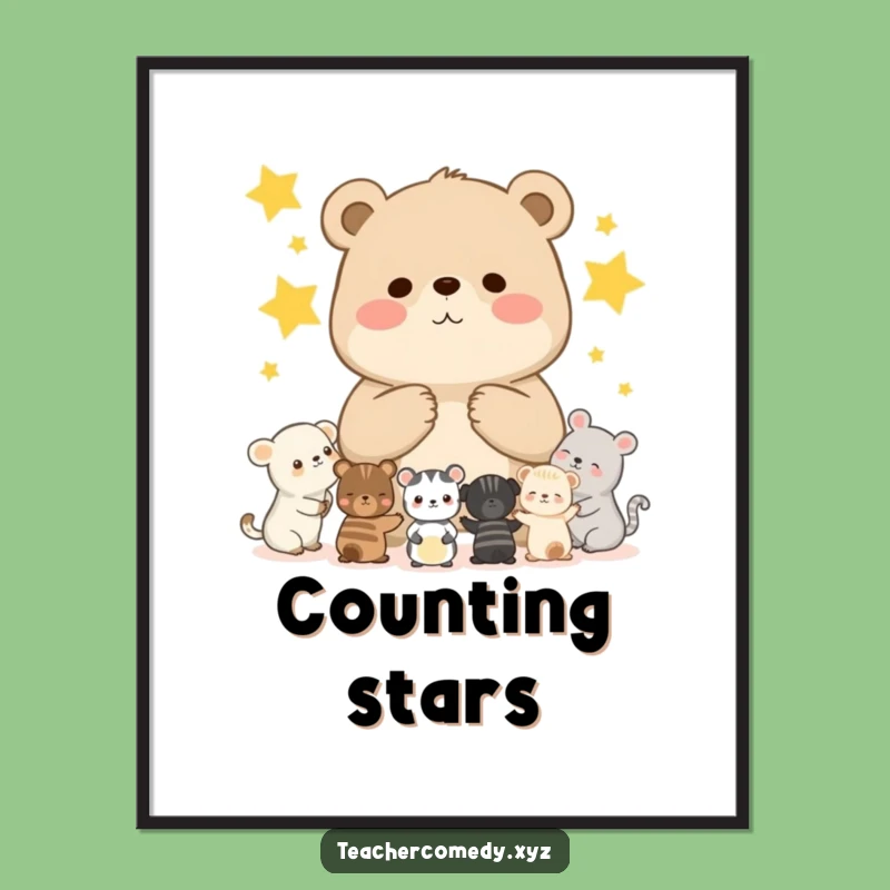 Funny Bear Cub Digital Art - Star Counting Class Decor