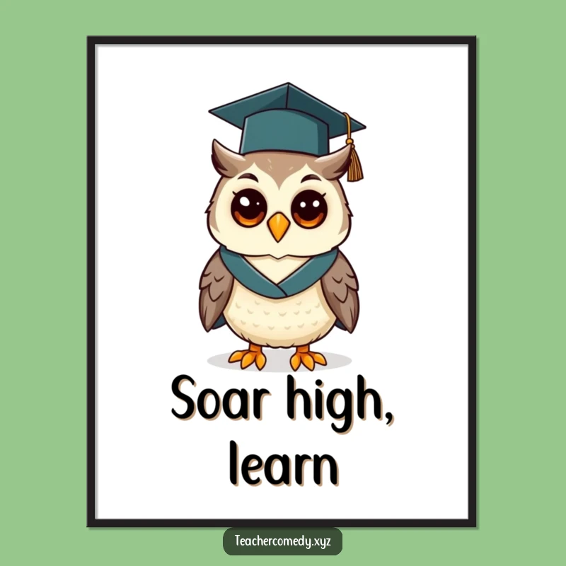 Funny Graduation Owl Art Print: Cheerful Scholar for Smart Spaces