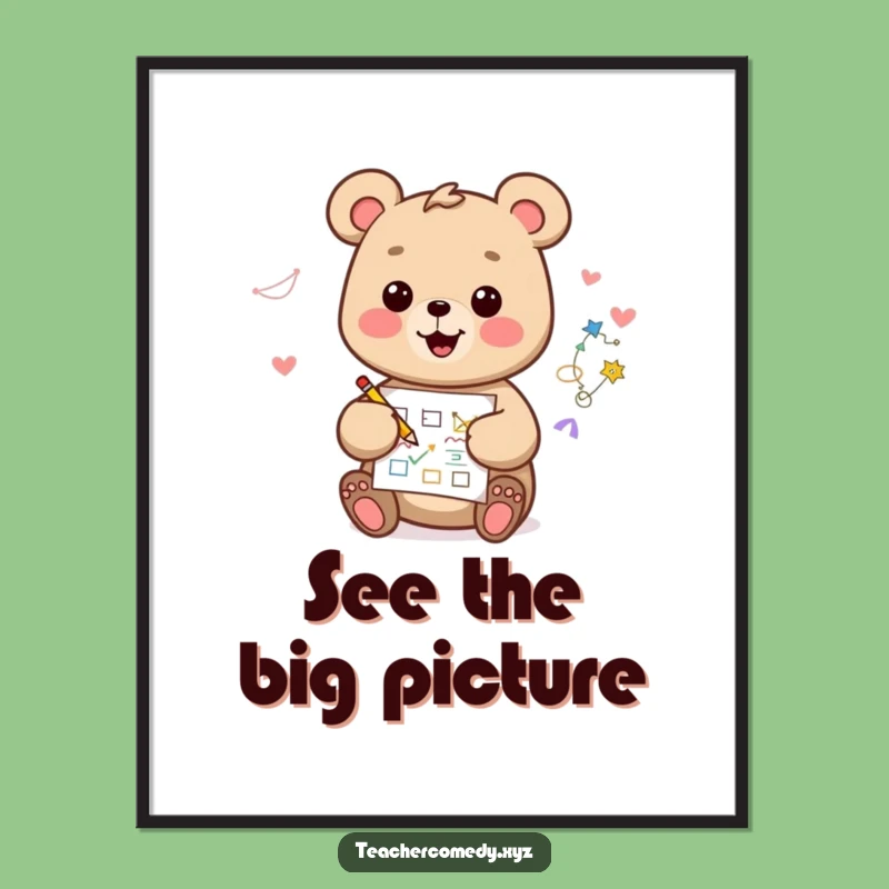 Funny Kawaii Bear Digital Art: Happy Artist Drawing Diagram, Instant Creative Download