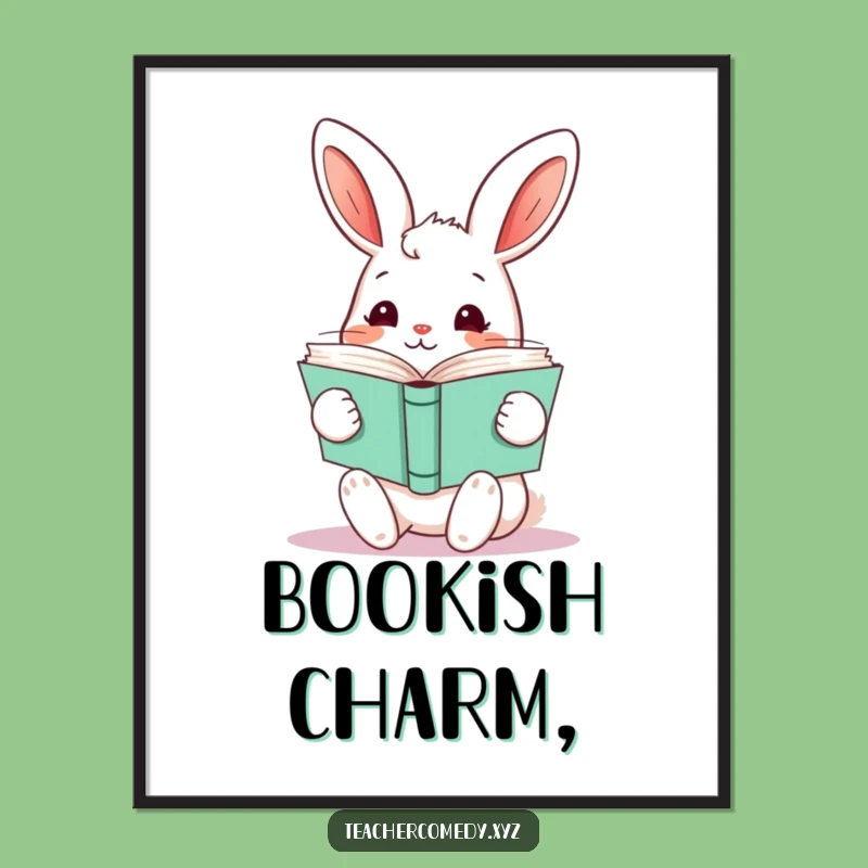 Funny Kawaii Rabbit Books Digital Art - Instant Whimsical Reader Decor