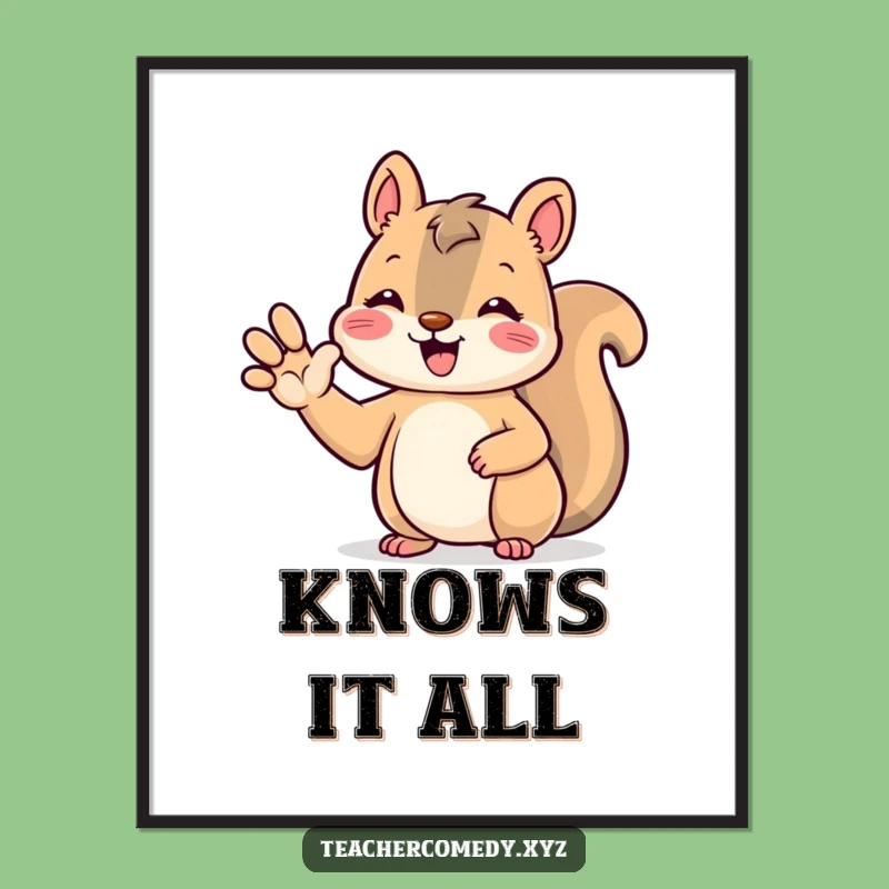 Funny Kawaii Squirrel Digital Art: Beaming Cute Animal Raising Paw, Instant Download