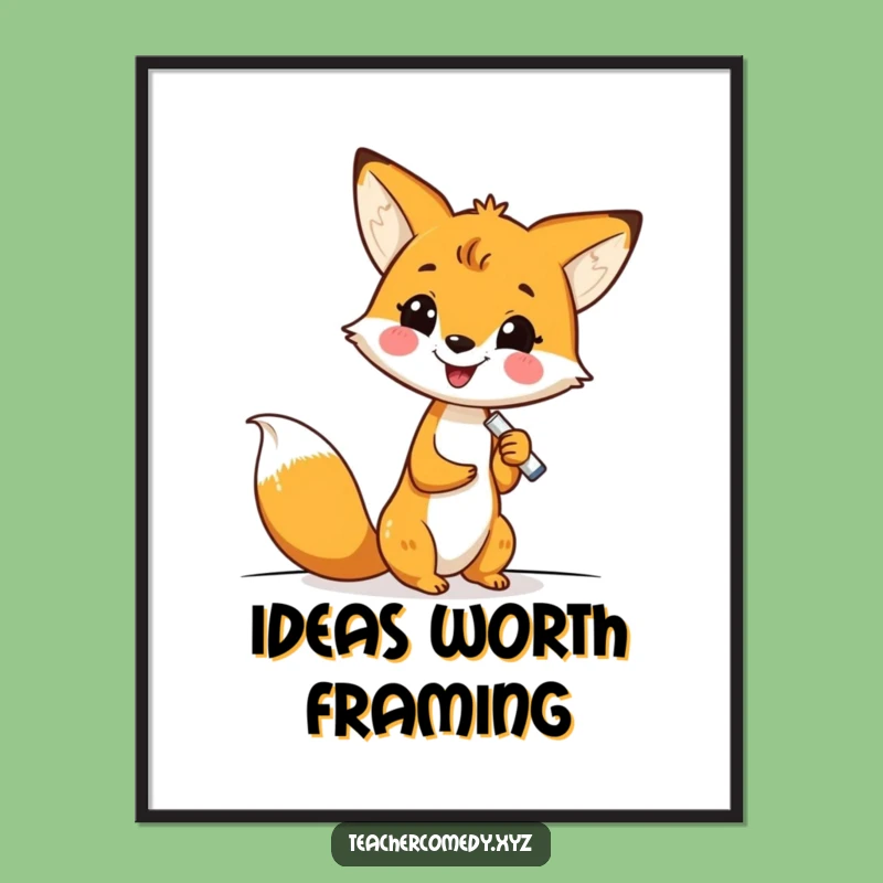 Funny Kawaii Fox Writing Digital Print - Instant Download for Creative Walls!