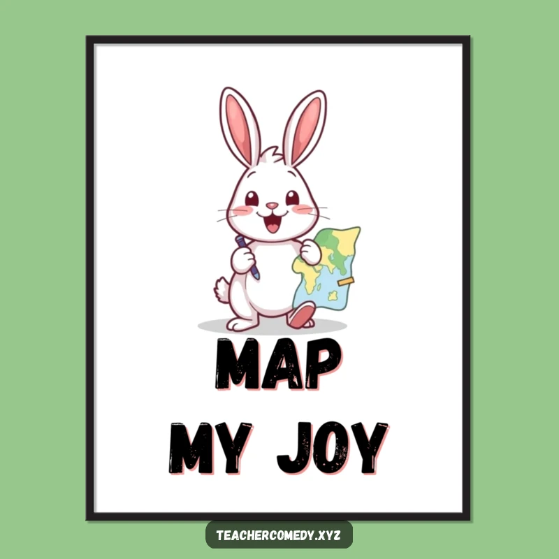 Funny Rabbit Adventure Art Print: Excited Map Pointer - Hilarious Digital Download Gift!