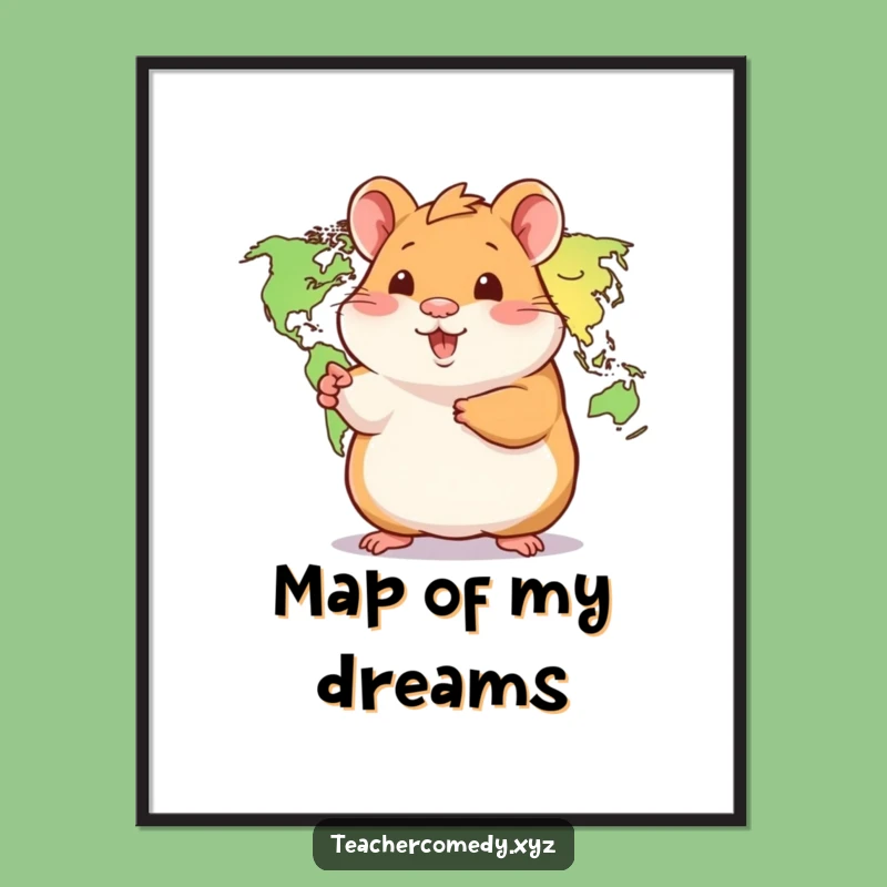 Funny Hamster World Map Digital Art: Adventurous Download, Sweet Funny Gift for Instant Decor