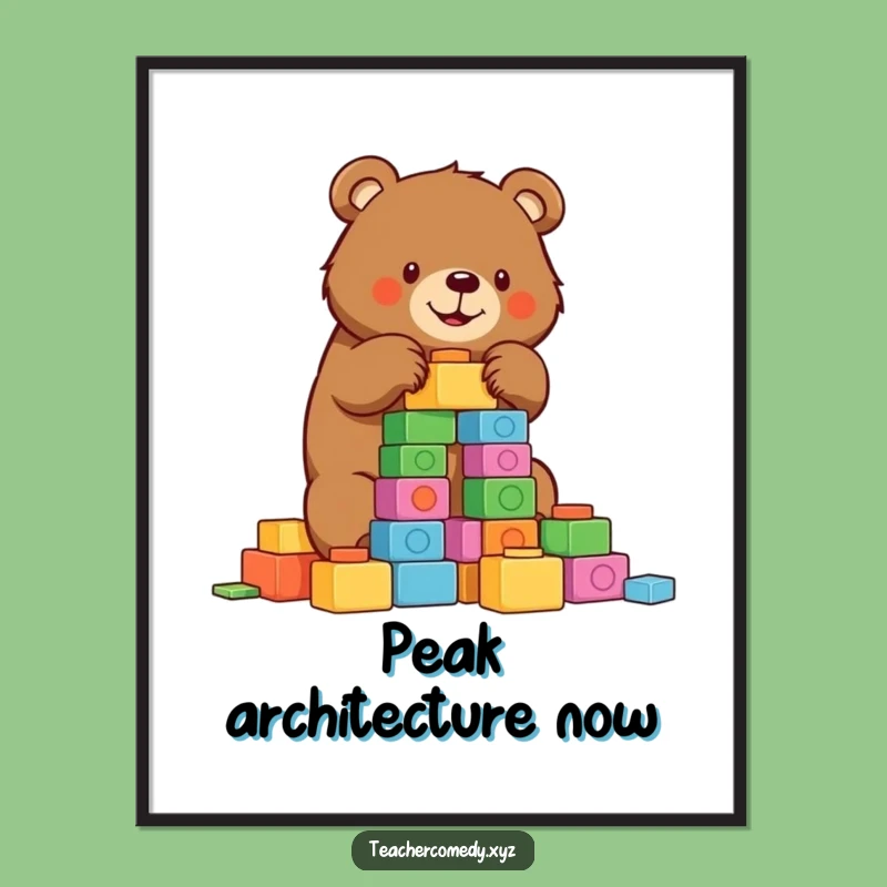 Funny Bear Builder Digital Art: Determined Tower, Instant Playful Decor