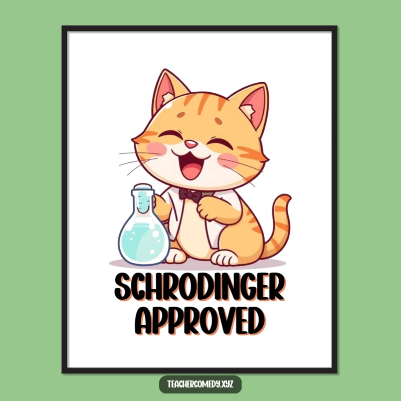 Funny Cat Science Digital Art: Giggling Cat, Bubbling Beaker, Printable Wall Decor