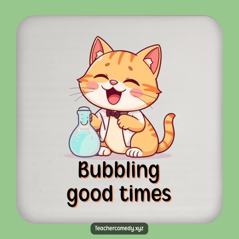 Funny Cat Science Coasters: Protect Surfaces, Giggling Cat, Bubbling Beaker, Humorous Home Decor