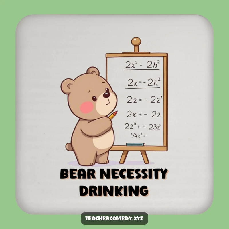 Funny Bear Math Coasters: Protect Surfaces, Determined Bear Solves Equations, Humorous Home Decor