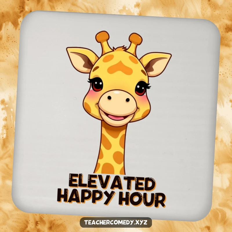 Funny Giraffe Concept Coaster: A smiling giraffe using its neck to explain a concept, designed to protect surfaces with humor.