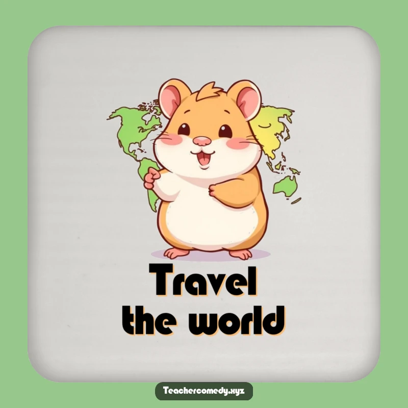 Funny Hamster World Map Coaster Set: Cute Explorer Protection, Sweet Funny Gift for Travel Homes