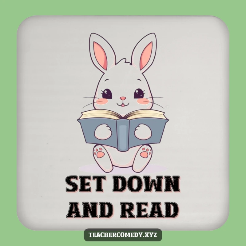 Funny Kawaii Rabbit Book Coaster - Protect Your Tables with Literary Charm!