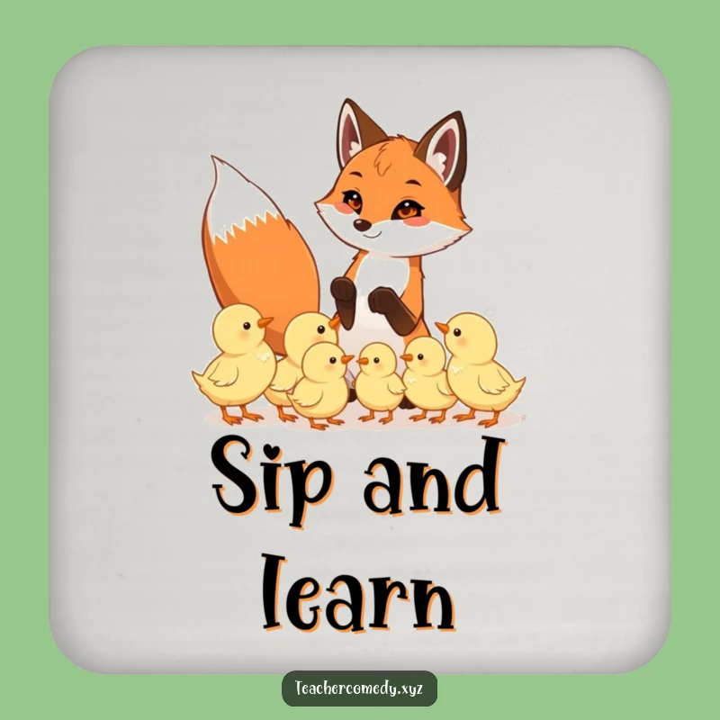Funny Fox & Chicks Coasters: Protect Surfaces, Playful Fox Teaches Eager Chicks, Humorous Home Decor
