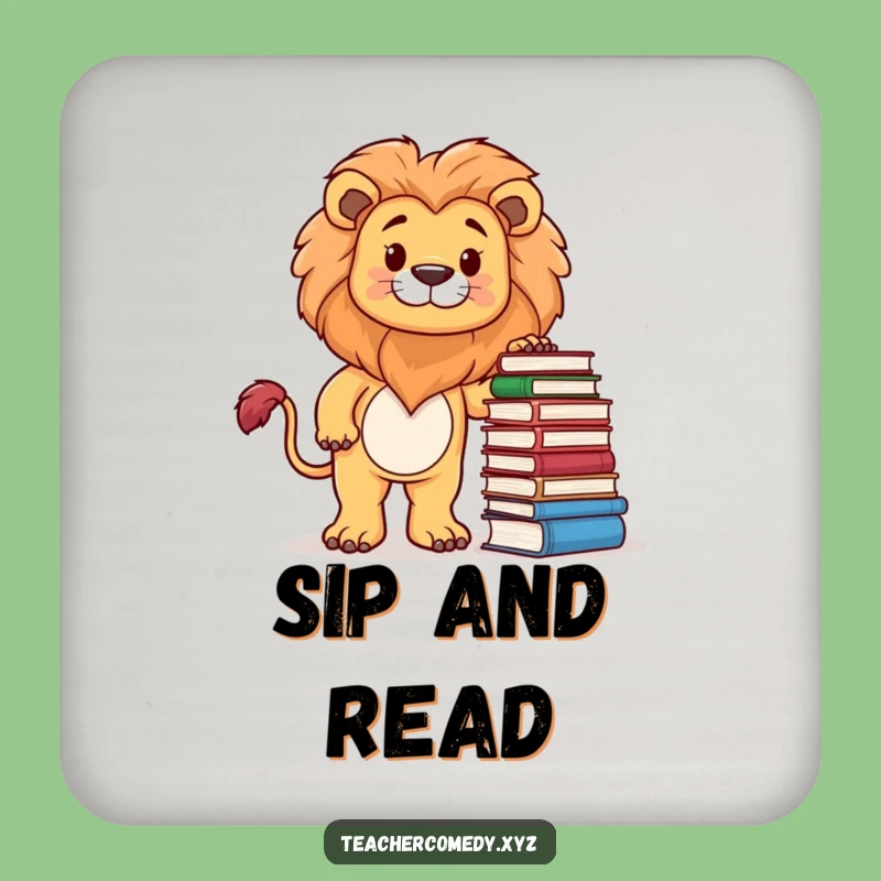 Funny Lion Bookworm Coasters: Protect Surfaces with Wisdom!