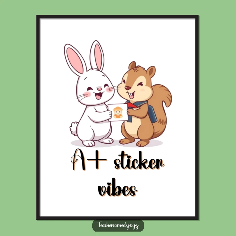 Funny Bunny Sticker Poster: Adorable Cheerful Bunny Rewards Student Squirrel, Hilarious Wall Art Gift