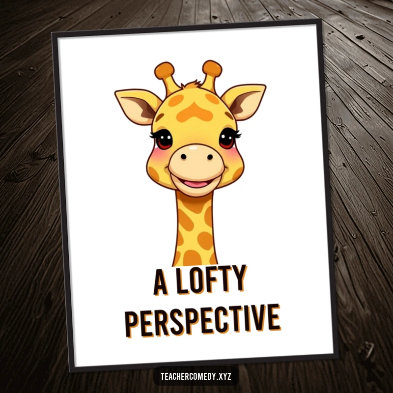 Funny Giraffe Concept Poster: An artistic rendering of a giraffe using its neck to explain a large concept, blending education and humor.