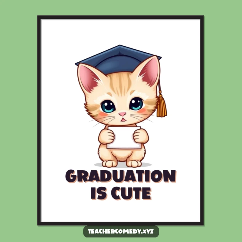 Funny Grad Kitten Poster - Whimsical Wall Art Gift