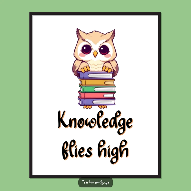 Funny Owl Librarian Poster: Whimsical Book Owl Art, Unique Funny Gift for Decor