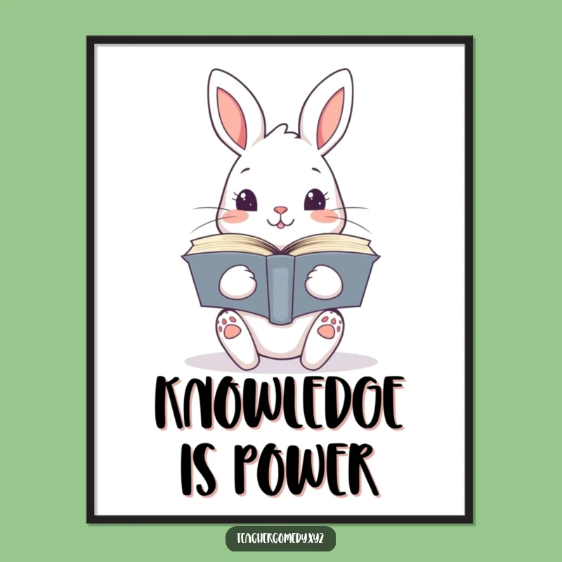 Funny Kawaii Rabbit Book Poster - Adorable Art for Your Reading Nook!
