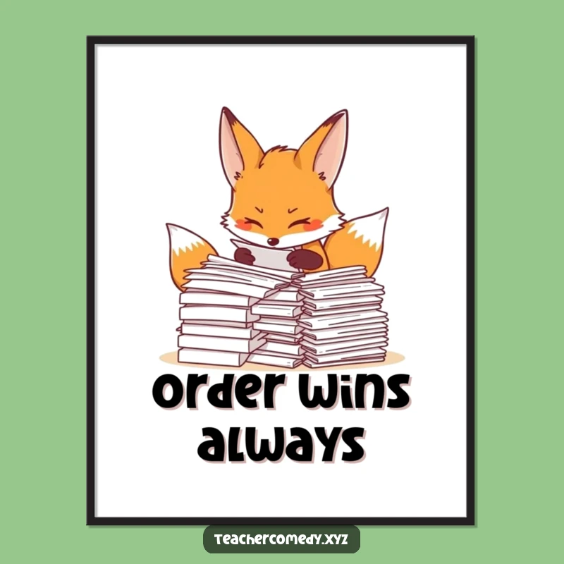 Funny Fox Organizer Poster, Humorous Wall Art For Neat Freaks