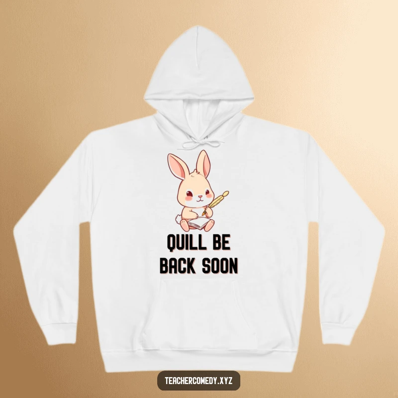Funny Rabbit Hoodie: A curious rabbit uses a quill pen to take notes, a warm and inspiring piece of apparel for the studious.