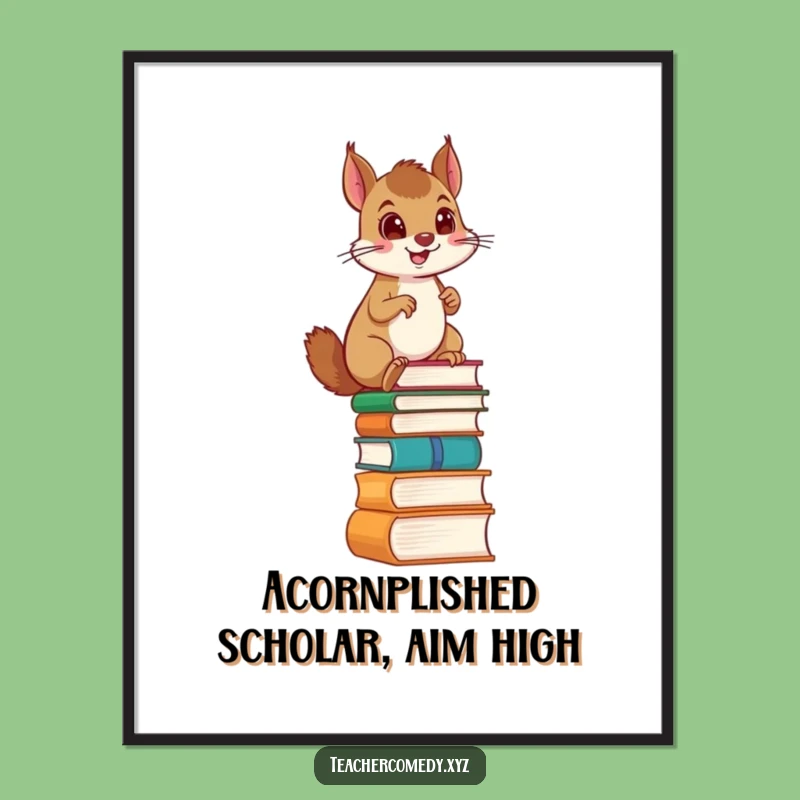 Funny Free Printable Wall Art: Determined Squirrel Climbing Book Ladder, Downloadable Decor