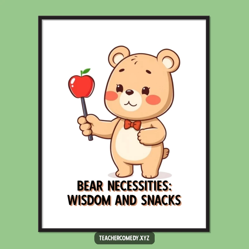Free Printable Wall Art: Educational Bear and Apple for a Funny, Smart Space
