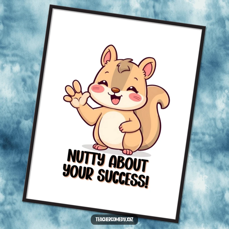 Funny free printable wall art of a cute kawaii squirrel raising its paw, ready to share a funny thought.