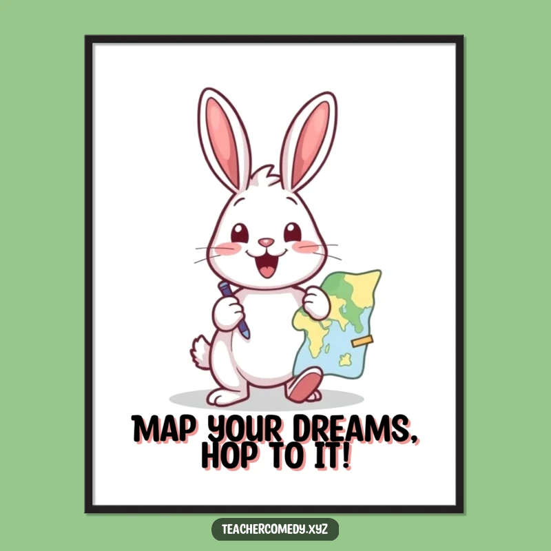 Free Printable Rabbit Wall Art: Hilarious Excited Rabbit Planning Adventure, Downloadable Decor